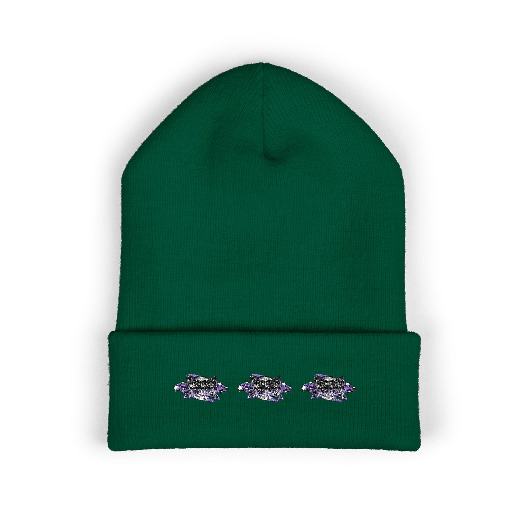 Embroidered "Strategic" Floral Cuffed Beanie