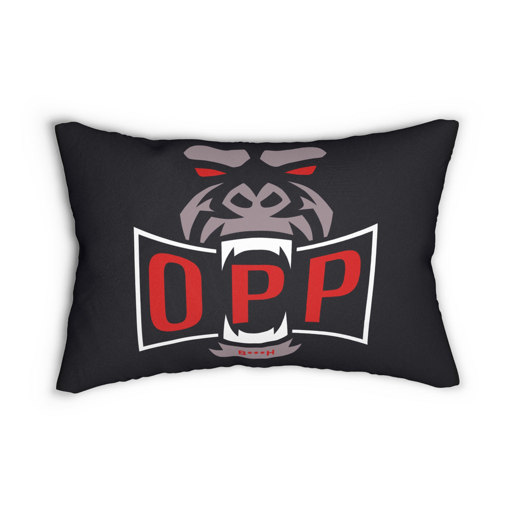 Gorilla OPP Logo Lumbar Pillow — Black Red Graphic Accent Pillow