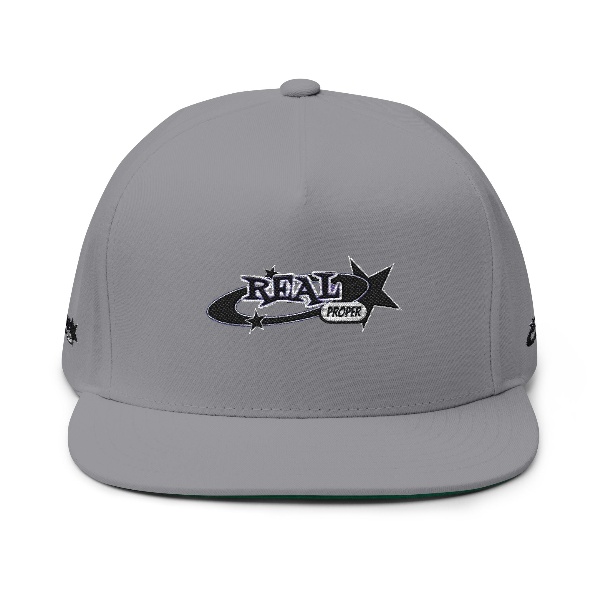 Embroidered Flat Bill Cap — Retro 'Real Proper' Logo Snapback