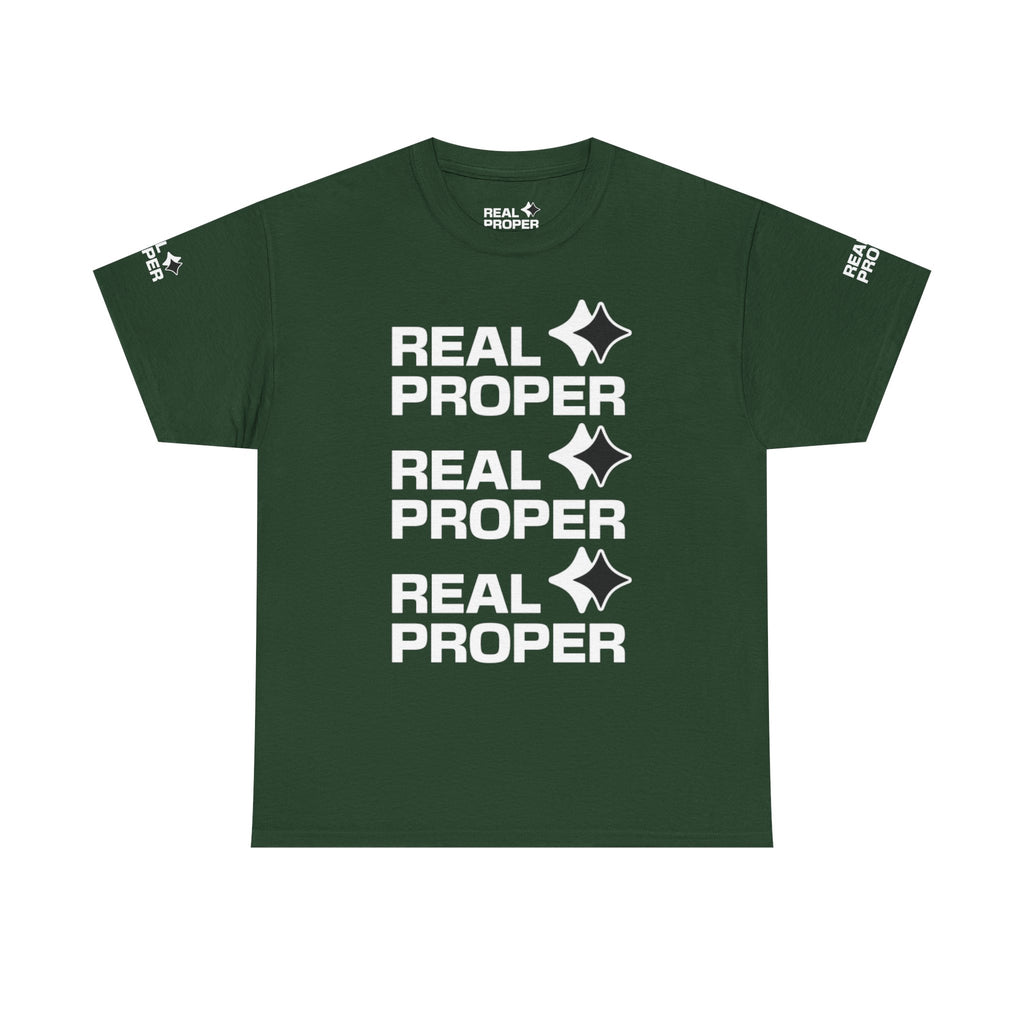 "Real Proper" Repeat Logo T‑Shirt