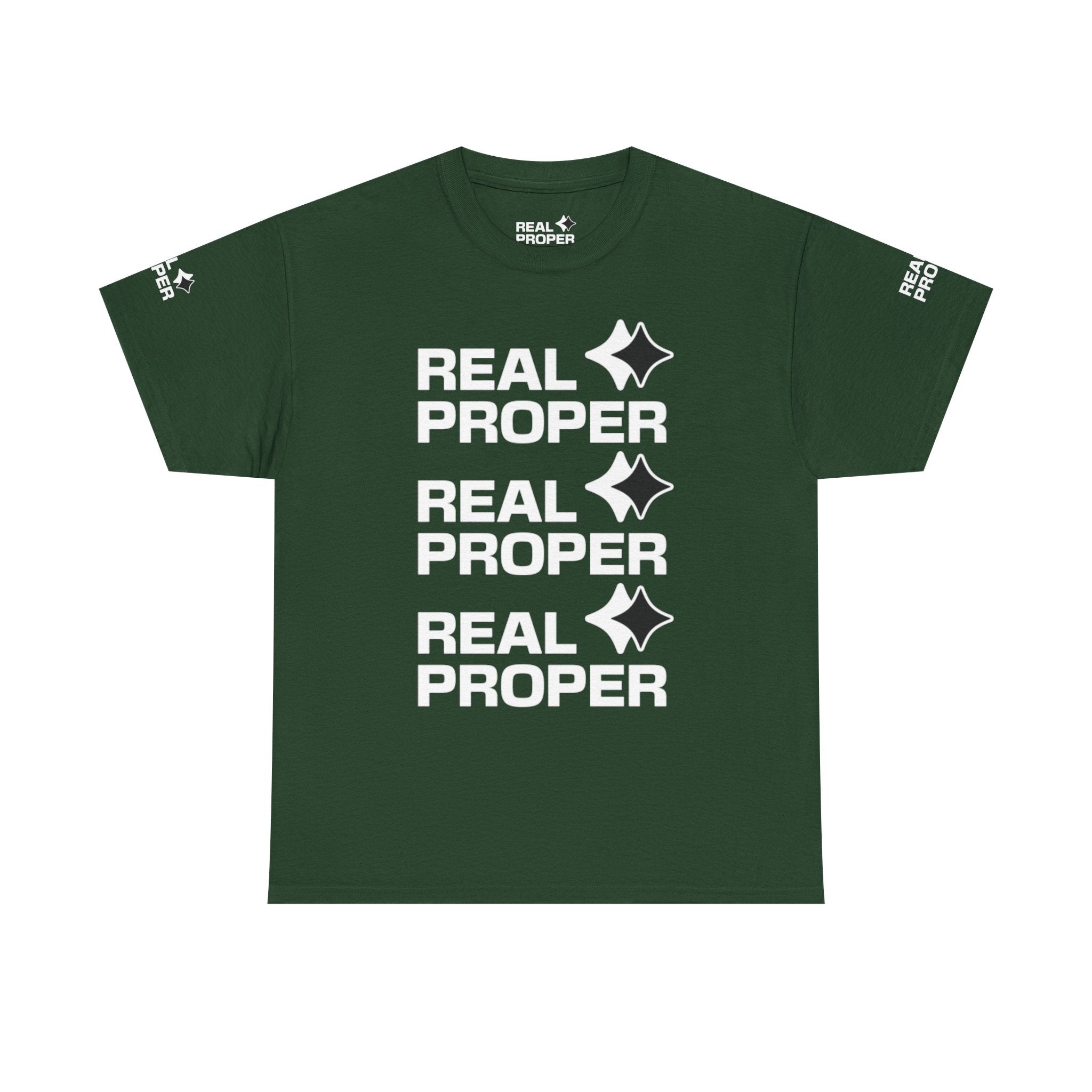 "Real Proper" Repeat Logo T‑Shirt