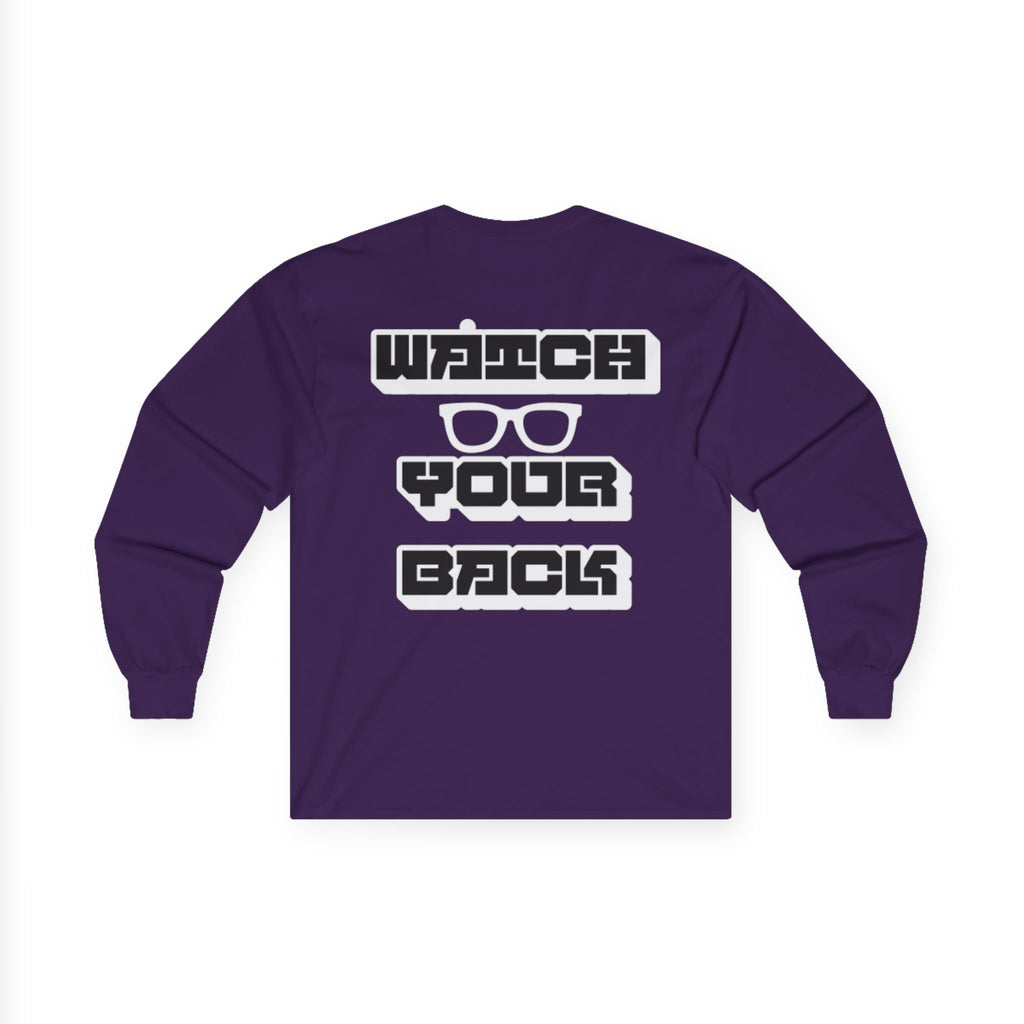 Watch Your Back Long Sleeve Tee — Retro Bold Typography Graphic Shirt