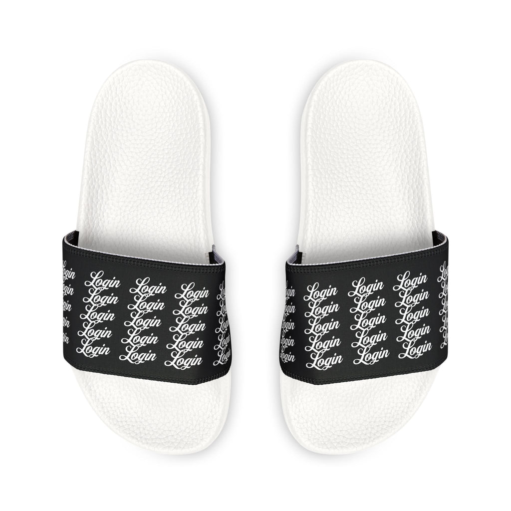 Women's Removable‑Strap Login Slide Sandals — Black Script Pattern