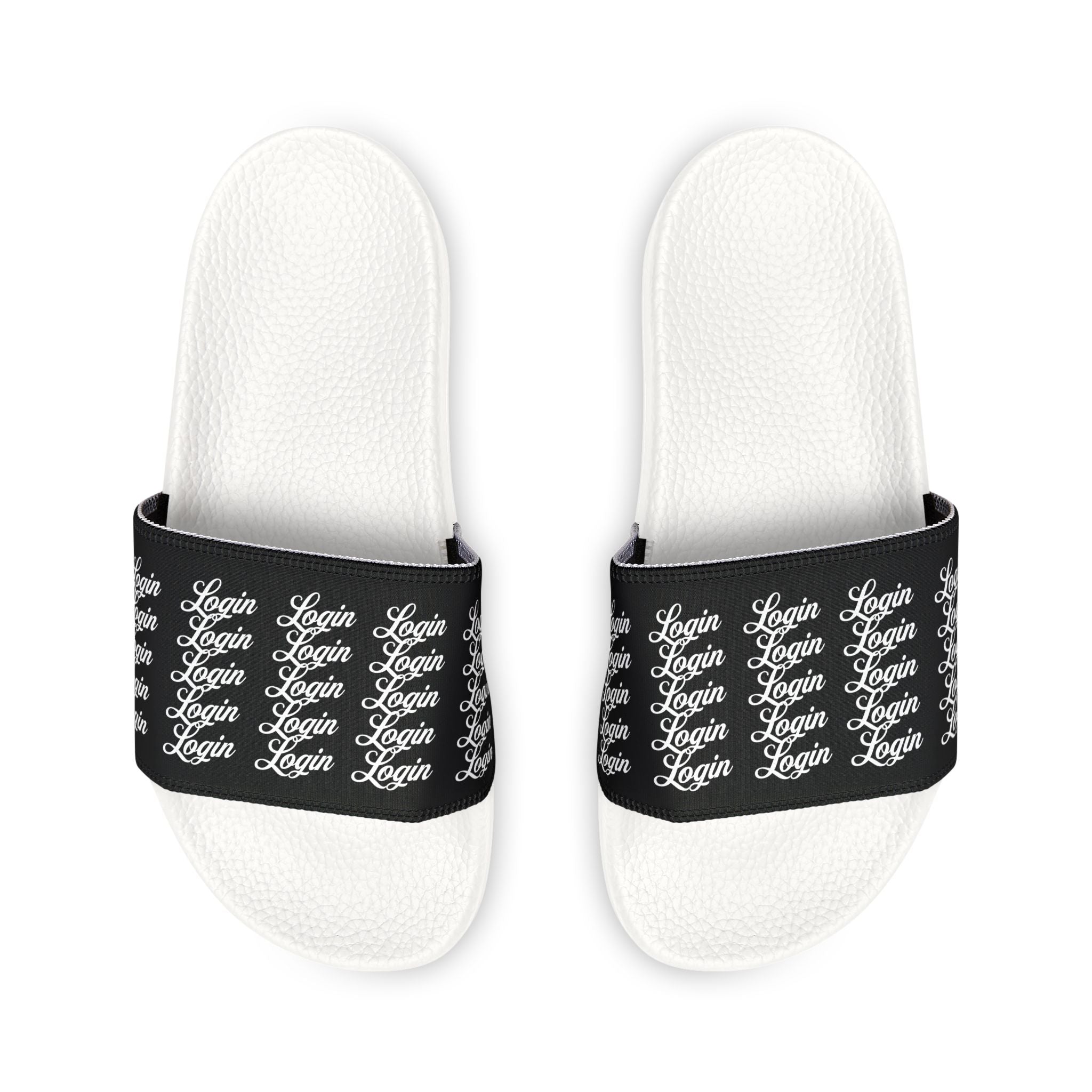 Women's Removable‑Strap Login Slide Sandals — Black Script Pattern