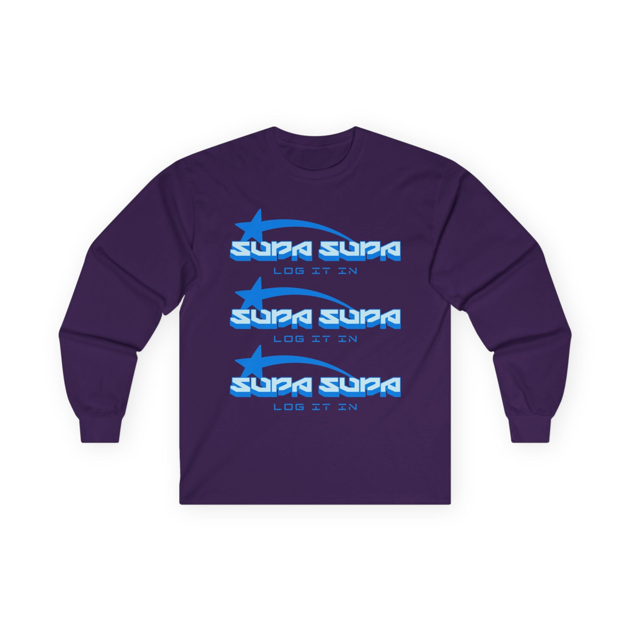 Retro Blue 'SUPA SUPA - LOG IT IN' Long Sleeve Tee