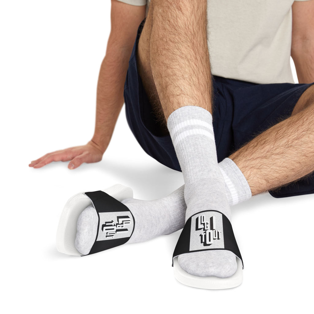 Men's Removable-Strap Slides — Black Graphic Log it out Sandals