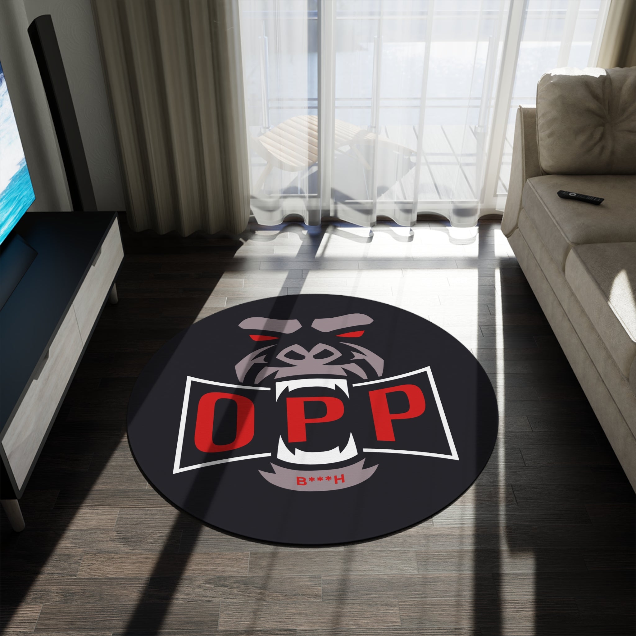 Gorilla OPP Logo Round Rug – Bold Black & Red Game Room Mat