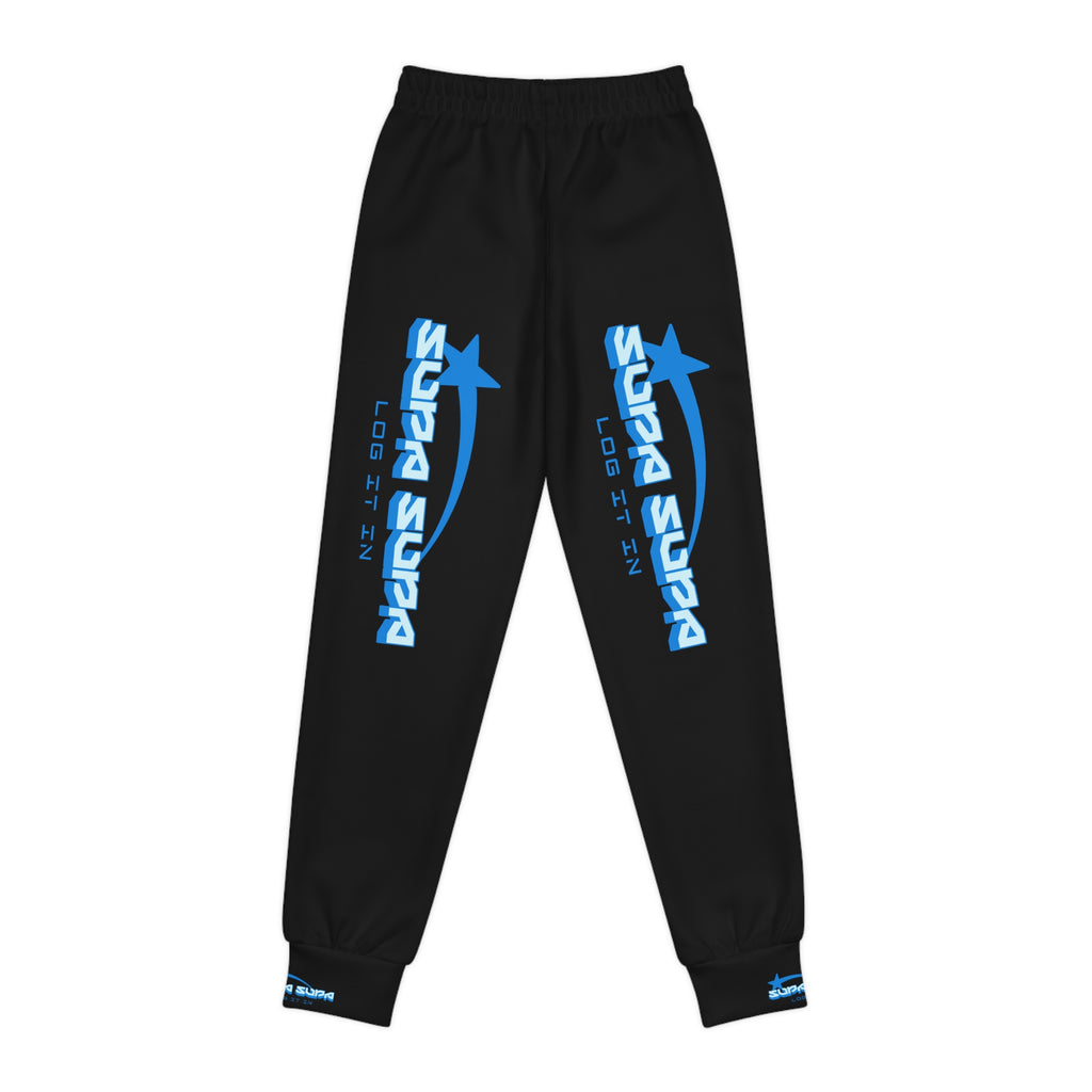 Youth Joggers - Blue Retro 'SUPA SUPA' Logo Streetwear Sweatpants
