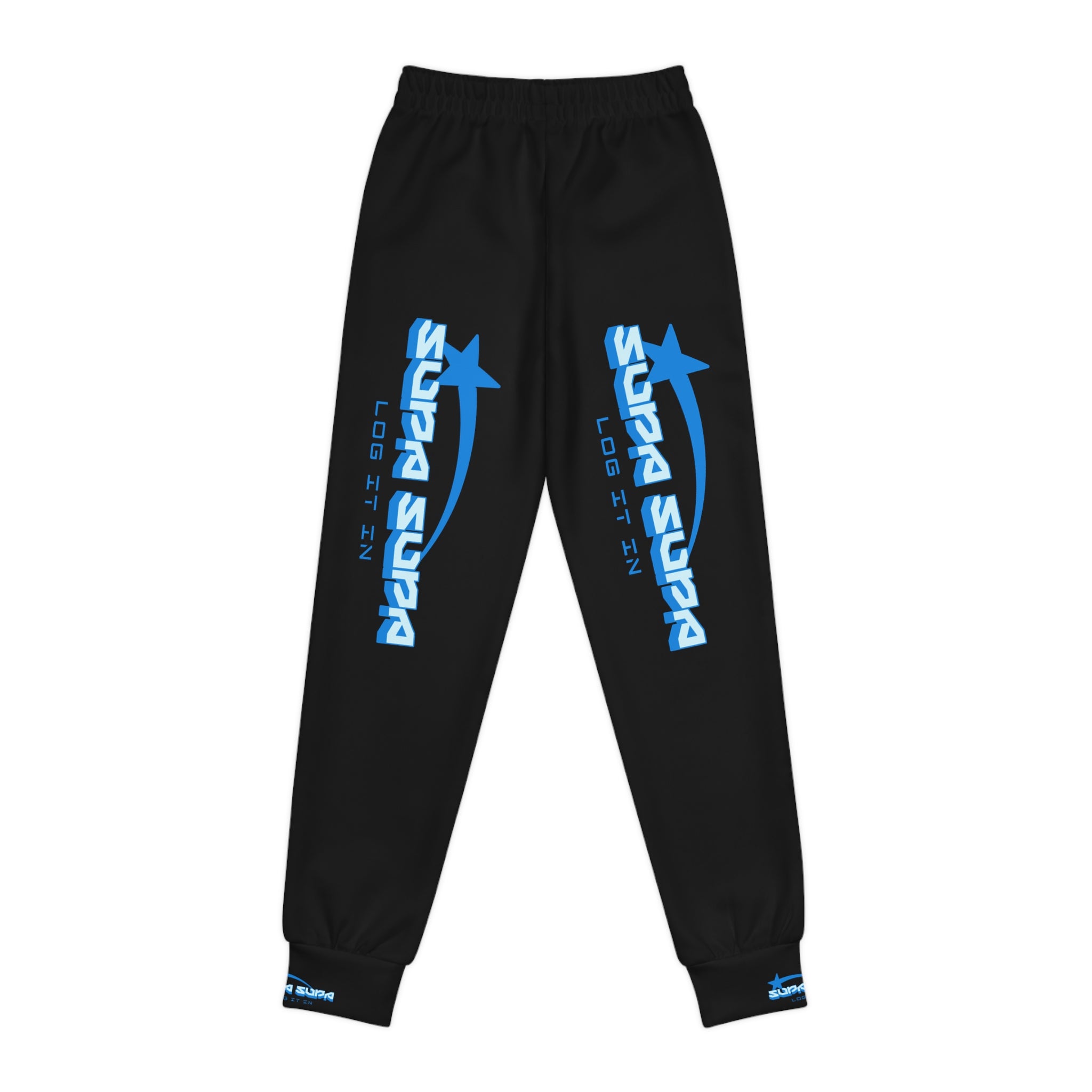 Youth Joggers - Blue Retro 'SUPA SUPA' Logo Streetwear Sweatpants