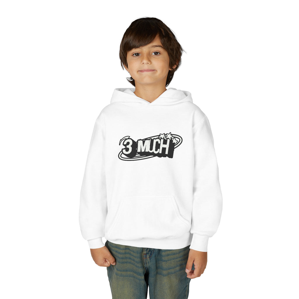 Youth Hoodie — Retro '3 MUCH'Style Graphic Pullover