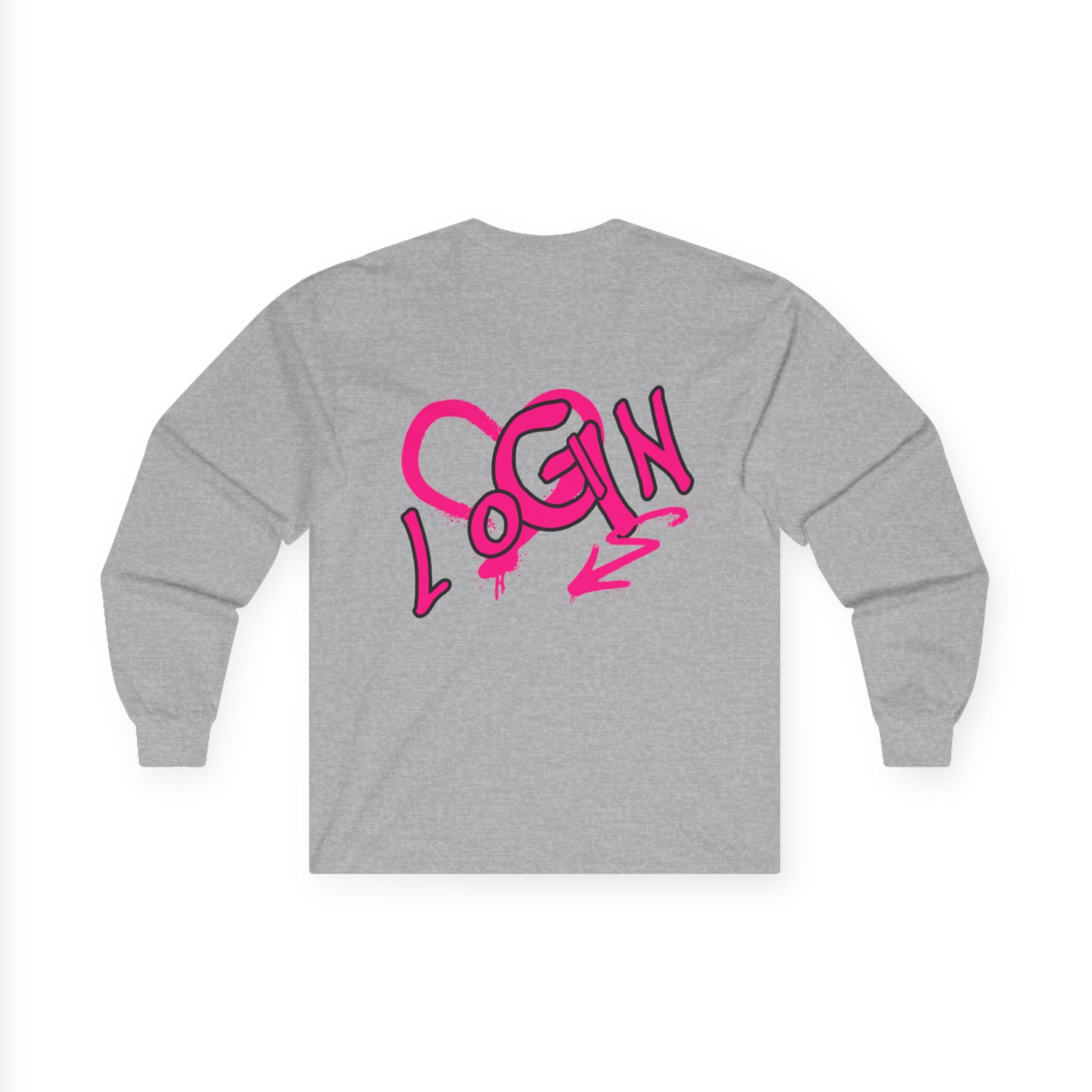 Long Sleeve Tee — Pink Graffiti "LOGIN" Heart Design