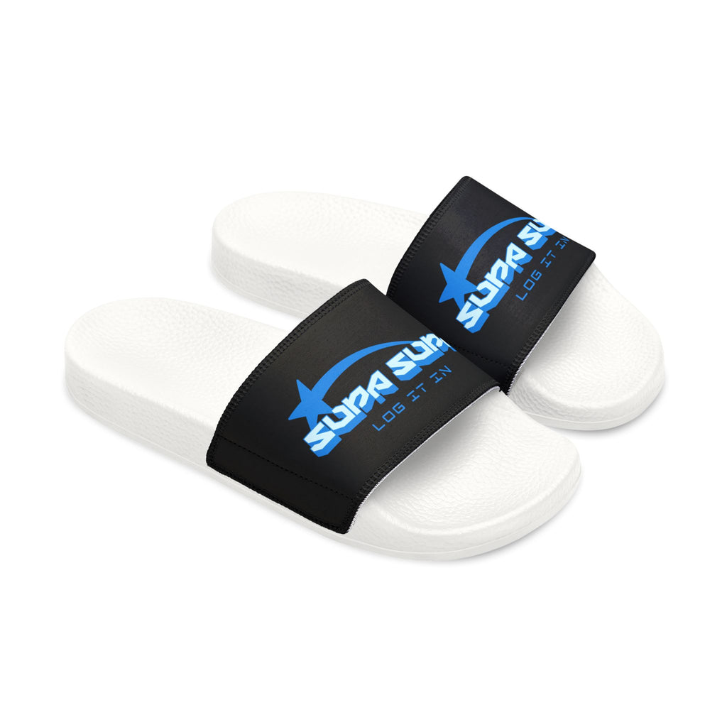 Slide Sandals — Men’s Removable‑Strap Athletic "SUPA SUPA" Slides with Blue Logo