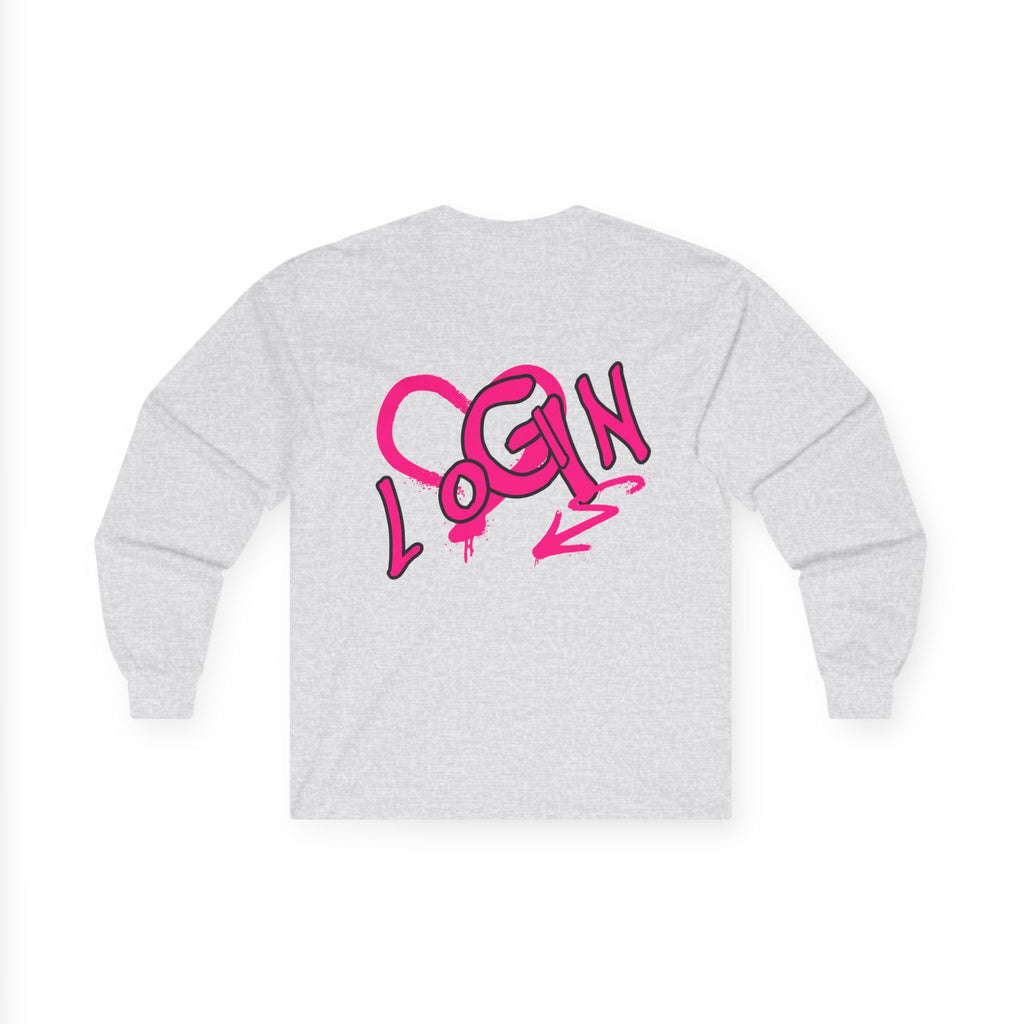 Long Sleeve Tee — Pink Graffiti "LOGIN" Heart Design