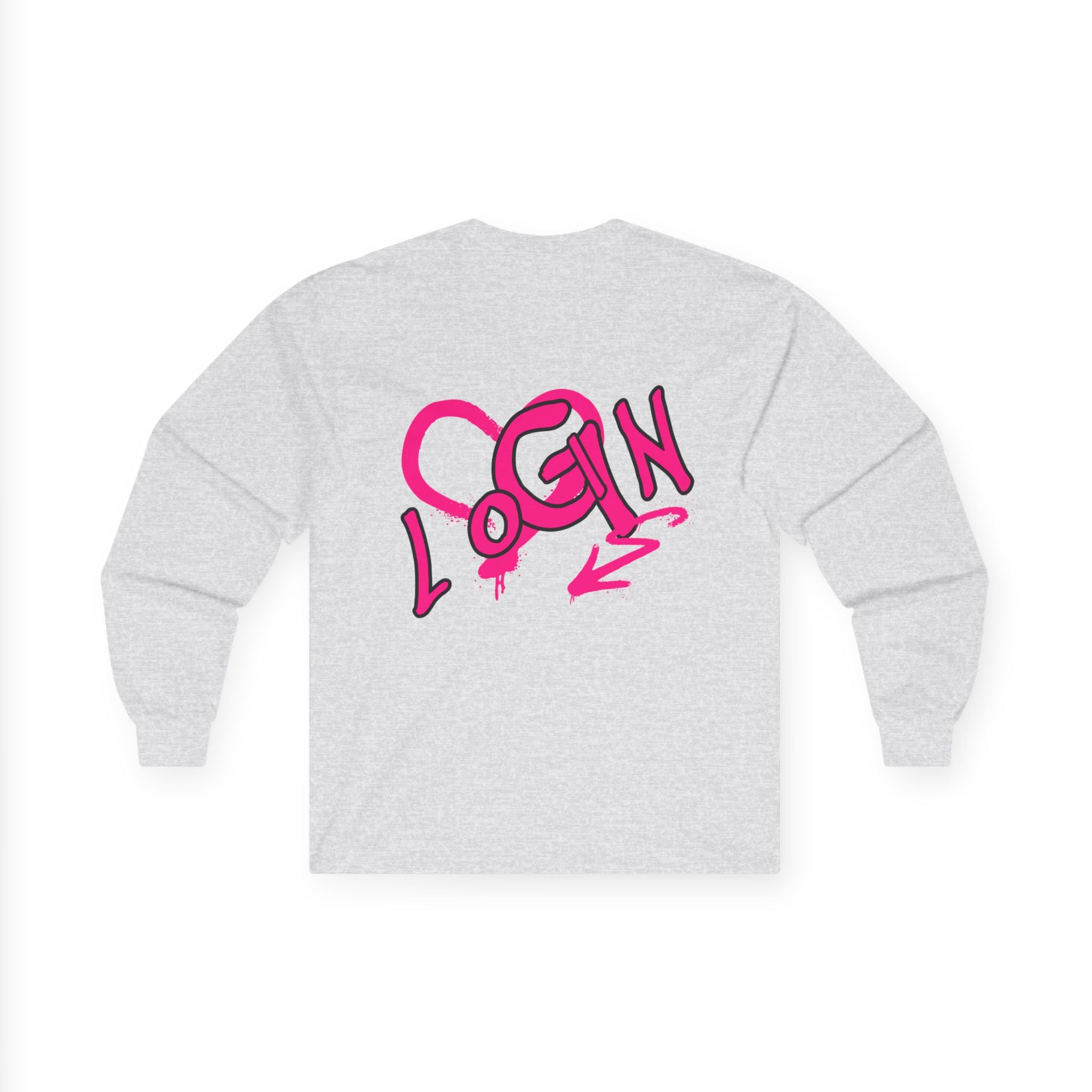 Long Sleeve Tee — Pink Graffiti "LOGIN" Heart Design