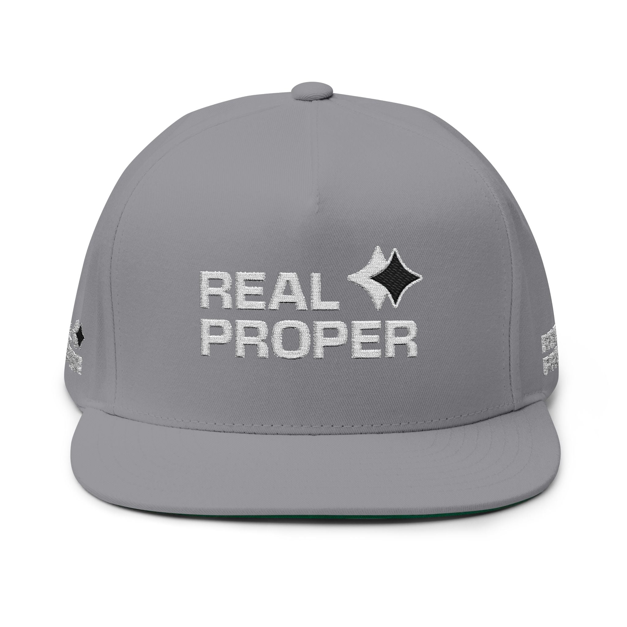 Real Proper Embroidered Flat Bill Cap – White Snapback Hat