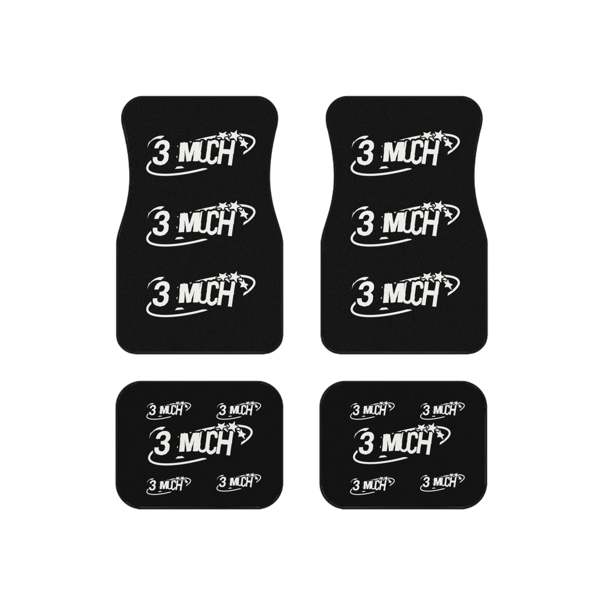 Car Mats (Set of 4) — Black Custom Floor Mats with '3 MUCH' Retro Logo
