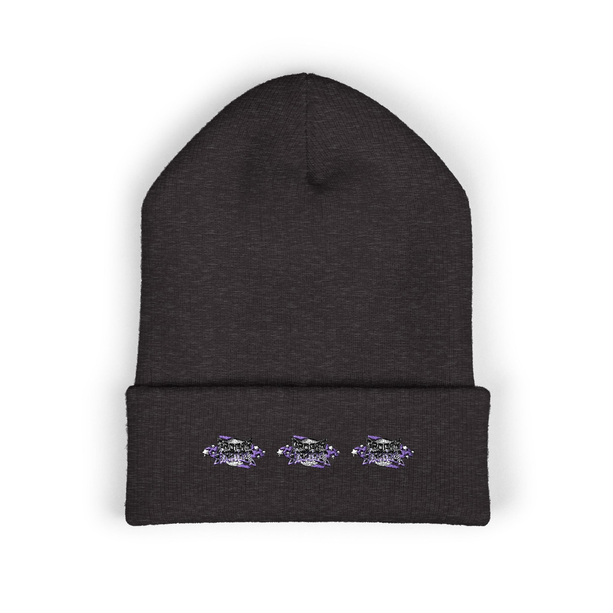 Embroidered "Strategic" Floral Cuffed Beanie