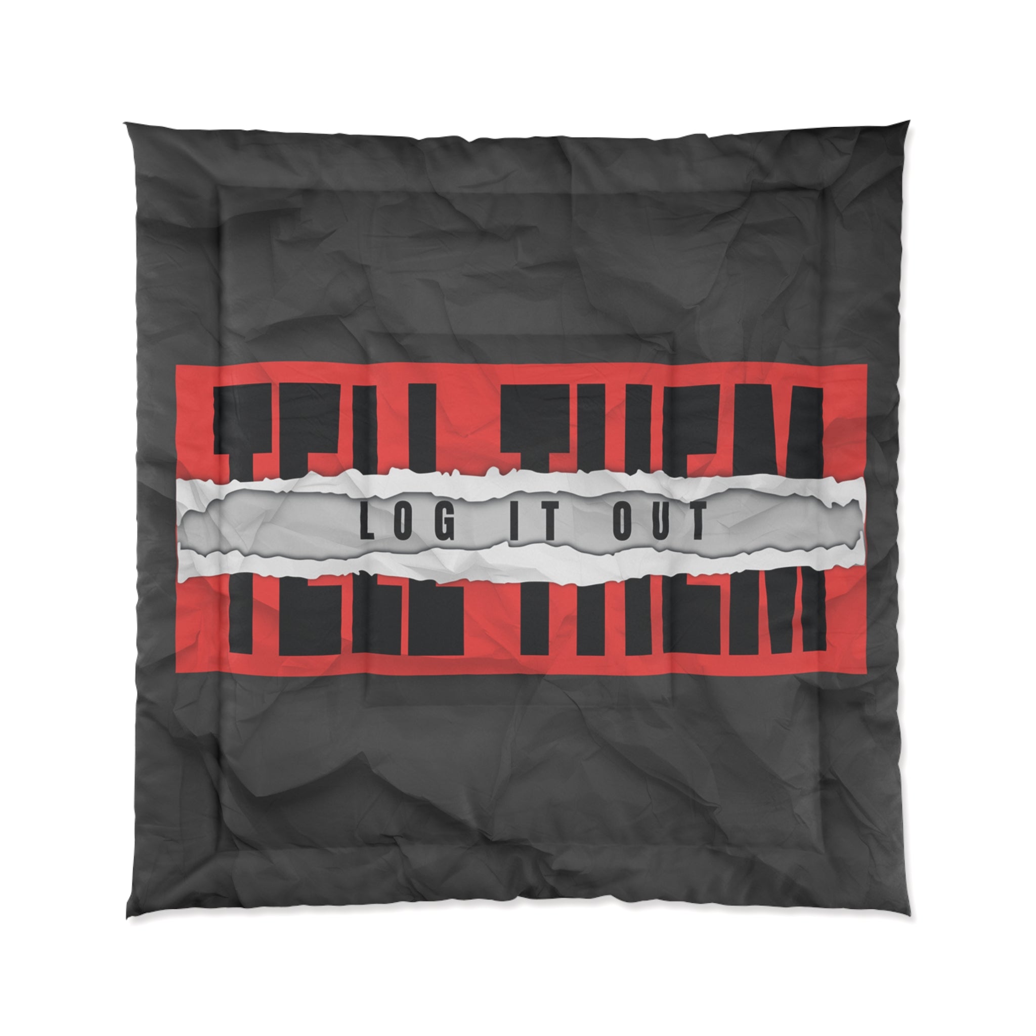 Log It Out Comforter – Bold Black & Red Graphic Bedding