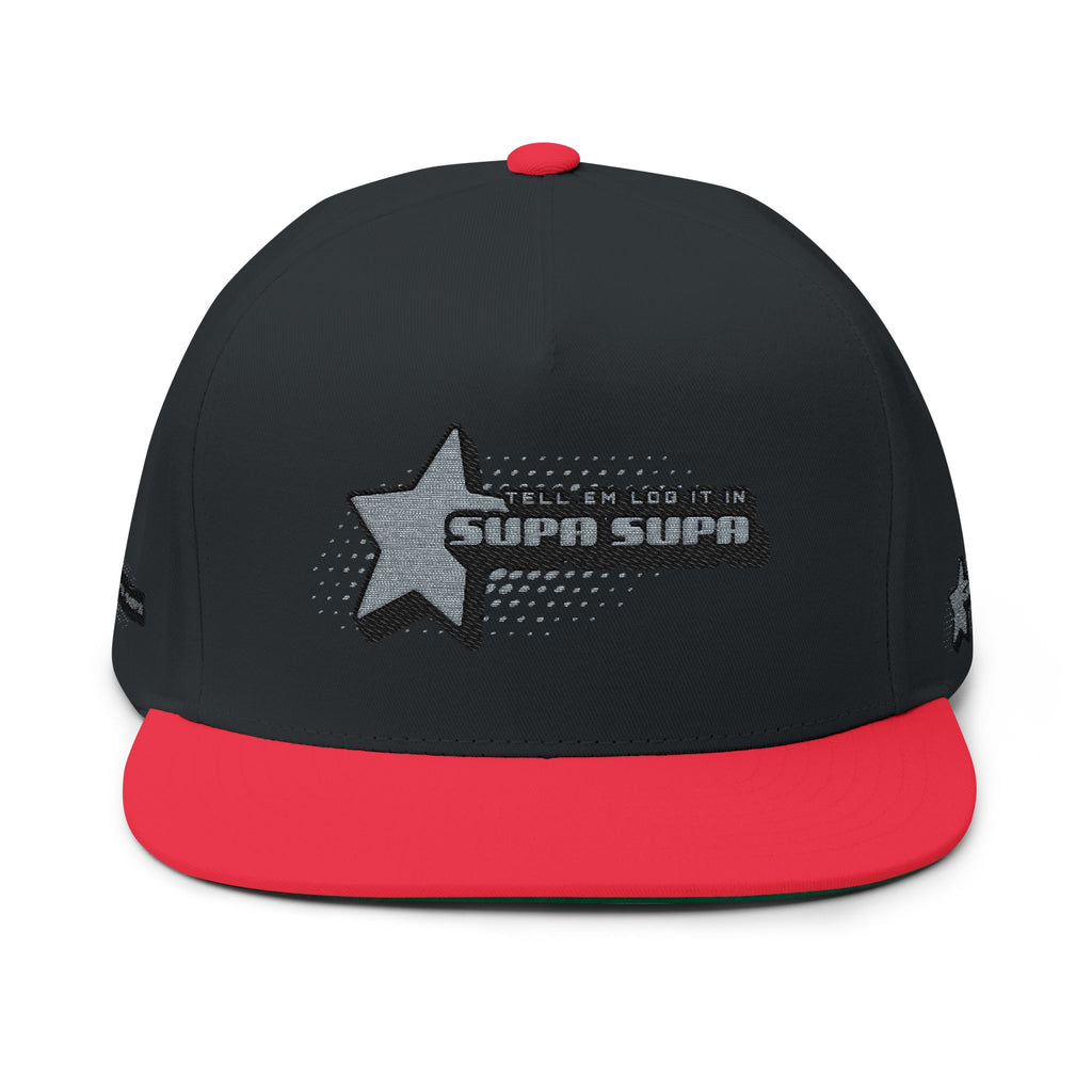 Embroidered Star Snapback Hat — 'Supa Supa' Retro Logo Flat-Bill Cap
