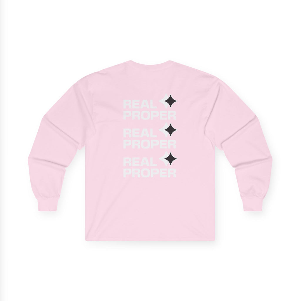 Long Sleeve Tee — "Real Proper" Minimal Graphic Cotton Shirt