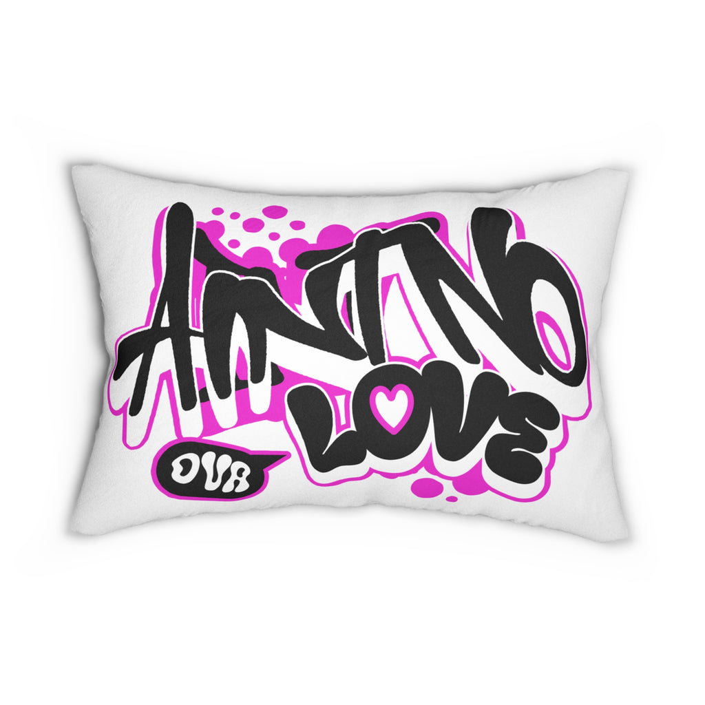 Graffiti " No Love" Lumbar Pillow — Pink Urban Street Art Accent Pillow