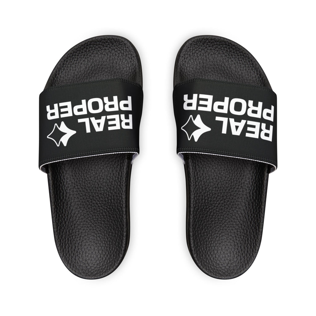 Women's Removable-Strap Slide Sandals — "Real Proper" Black Pool & Casual Beach Slides