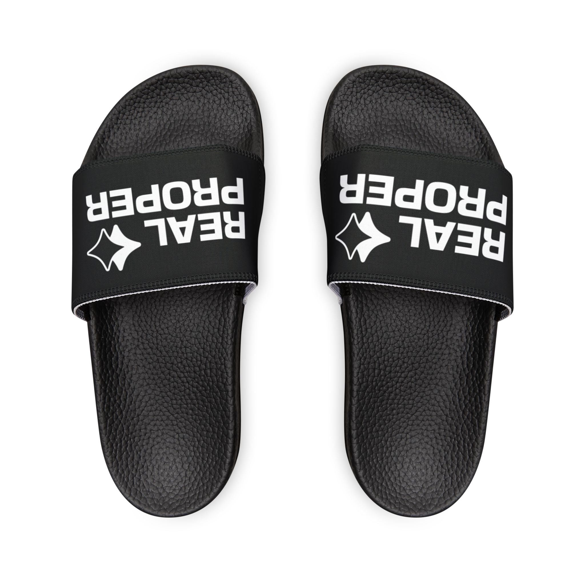 Women's Removable-Strap Slide Sandals — "Real Proper" Black Pool & Casual Beach Slides