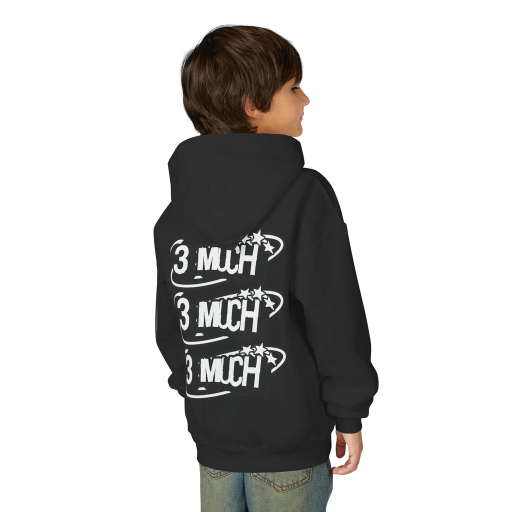Youth Hoodie — Retro '3 MUCH'Style Graphic Pullover