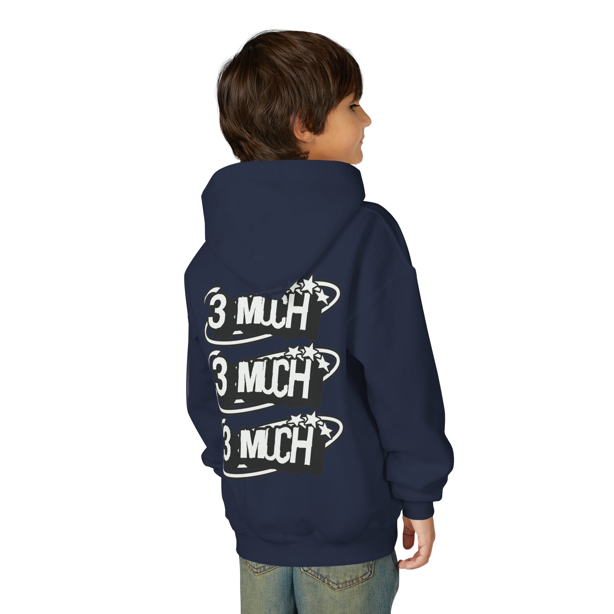 Youth Hoodie — Retro '3 MUCH'Style Graphic Pullover
