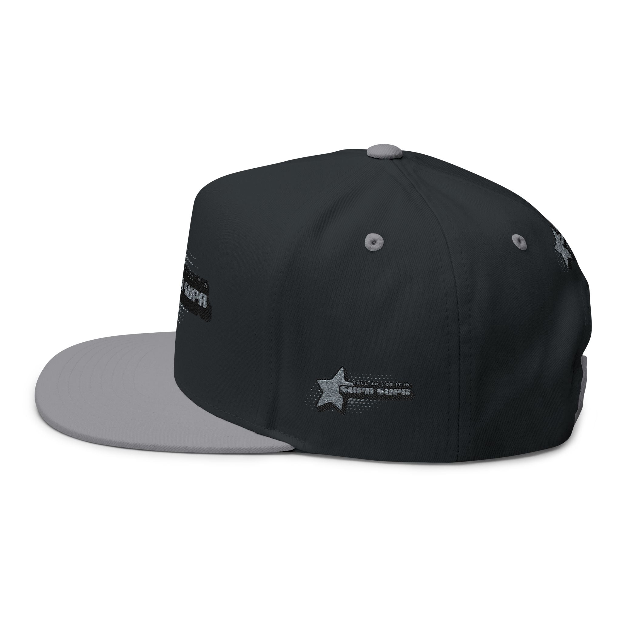 Embroidered Star Snapback Hat — 'Supa Supa' Retro Logo Flat-Bill Cap