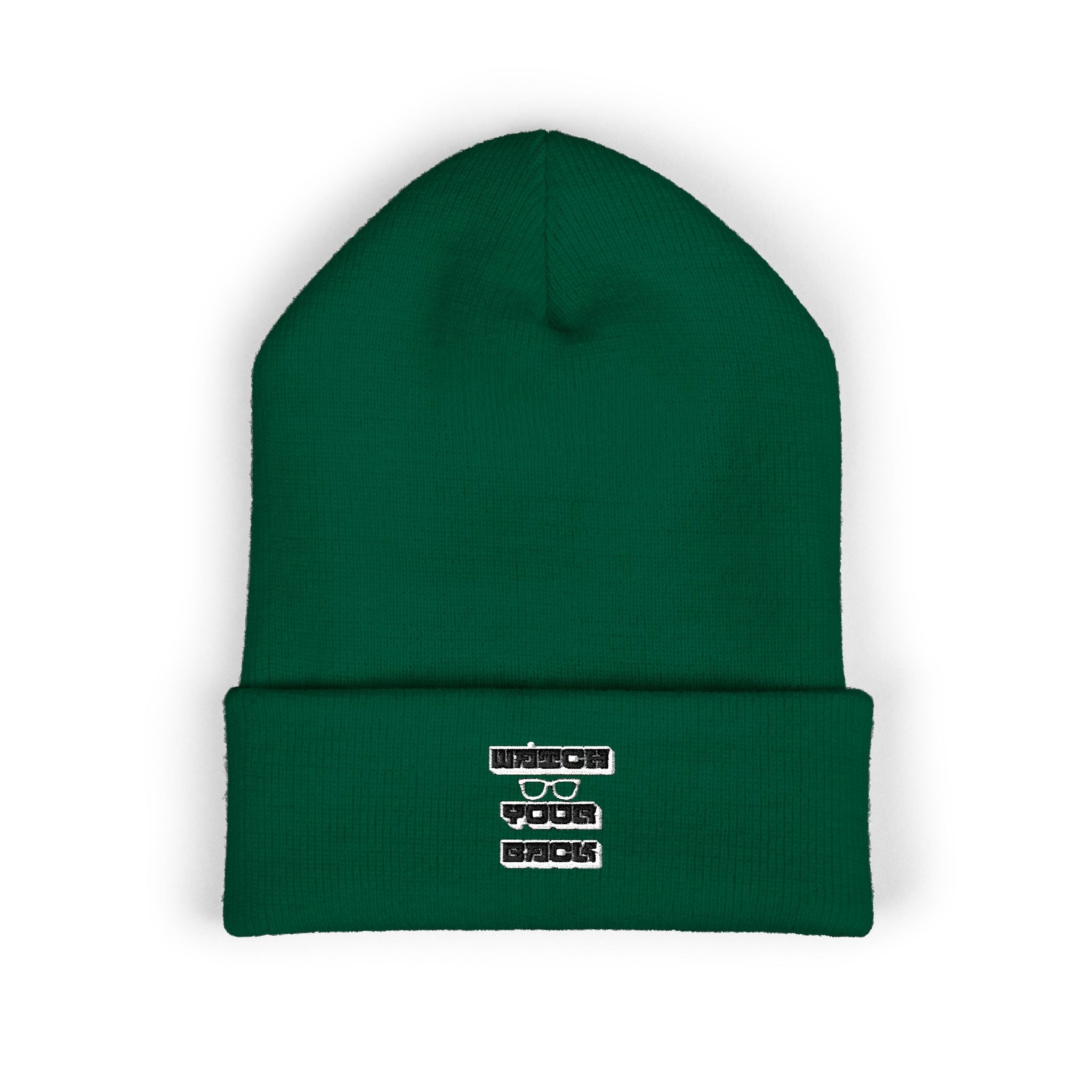 Embroidered 'Watch Your Back' Classic Cuffed Beanie — Cozy Winter Knit Hat