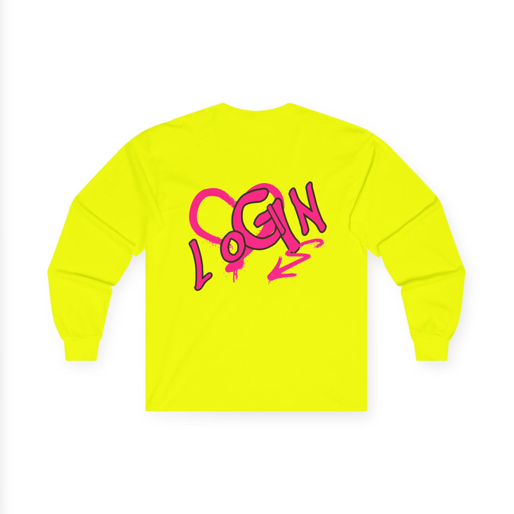 Long Sleeve Tee — Pink Graffiti "LOGIN" Heart Design