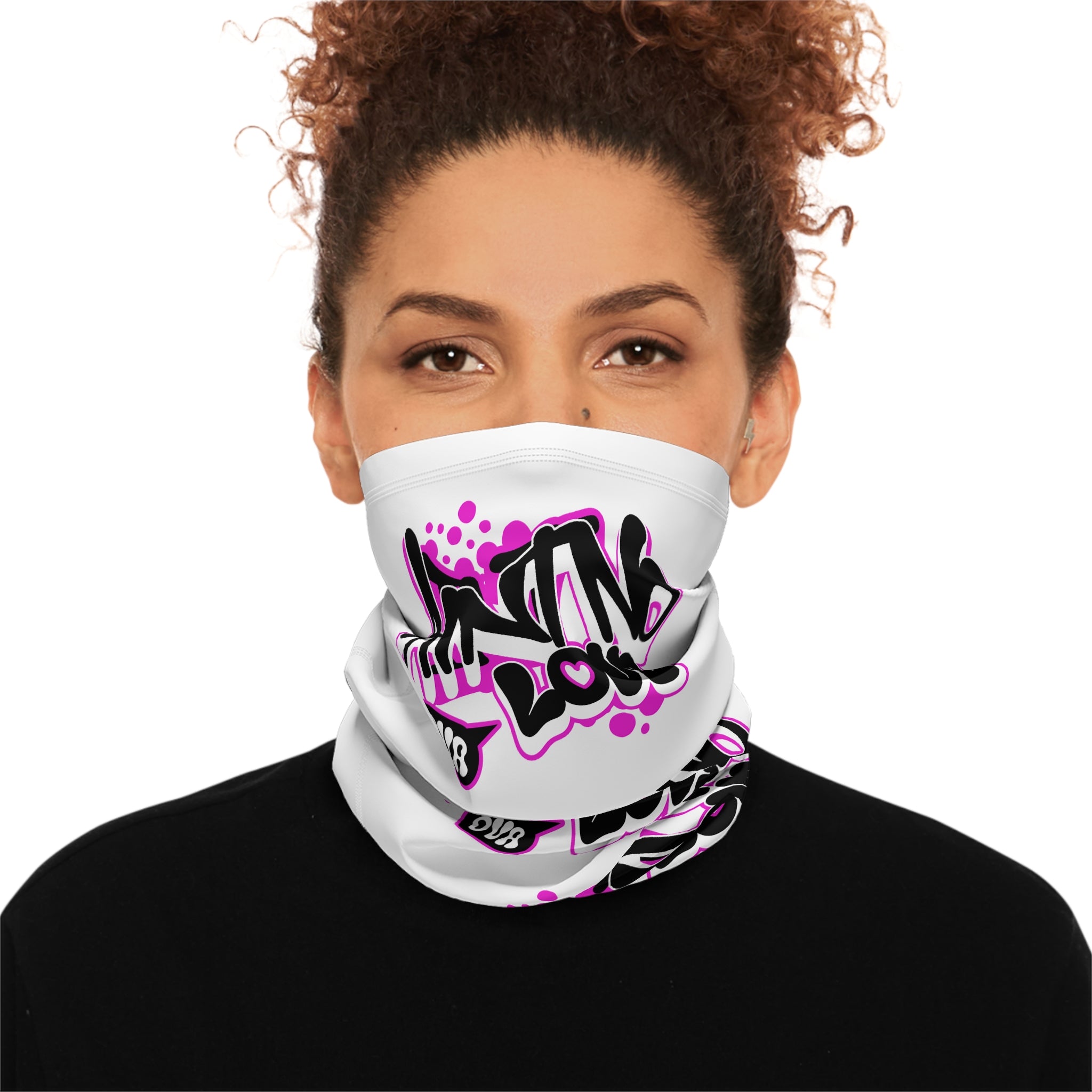 Graffiti No Love Winter Neck Gaiter — Pink Street Art Face Mask with Drawstring
