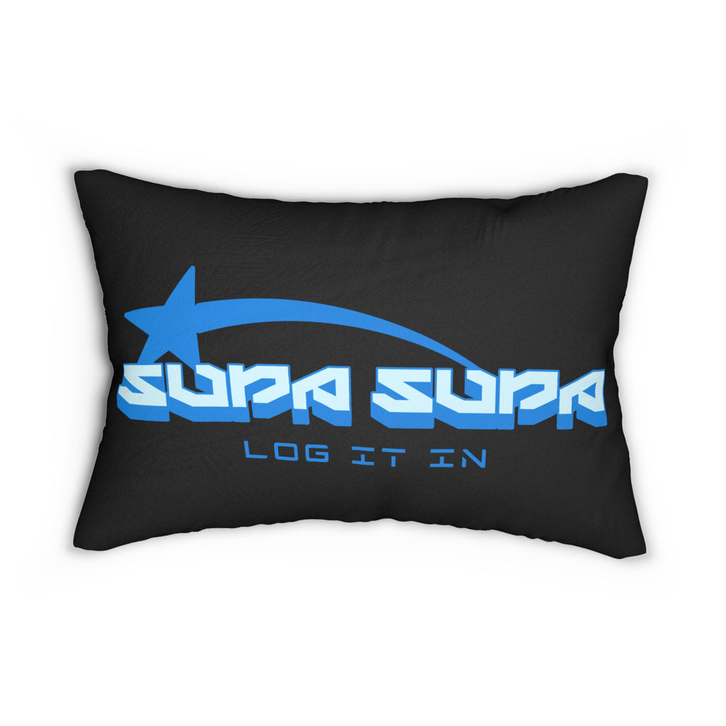 Lumbar Pillow — “Supa Supa: Log It In” Blue Graphic