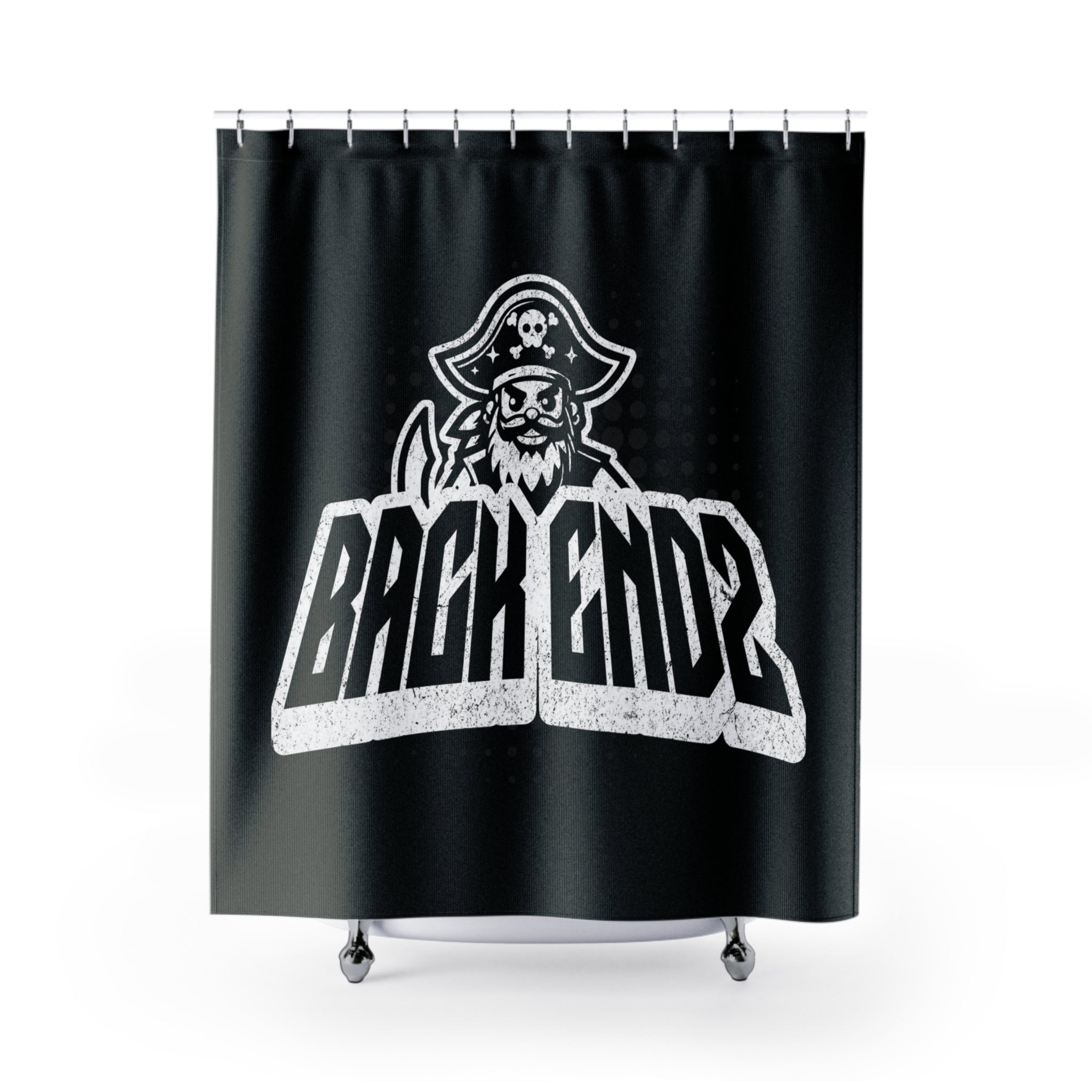 Pirate Skull 'Back Endz' Shower Curtain — Gothic Black Bathroom Decor