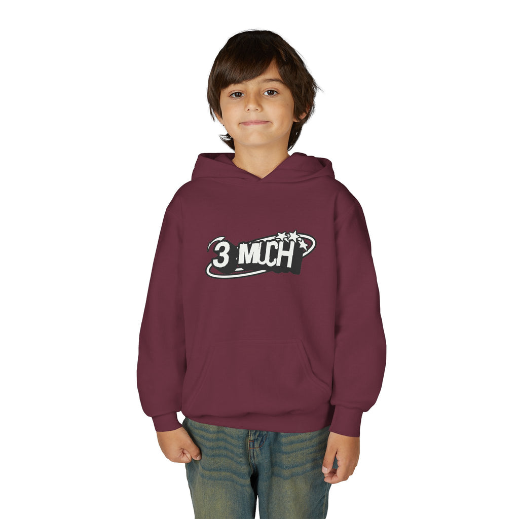 Youth Hoodie — Retro '3 MUCH'Style Graphic Pullover