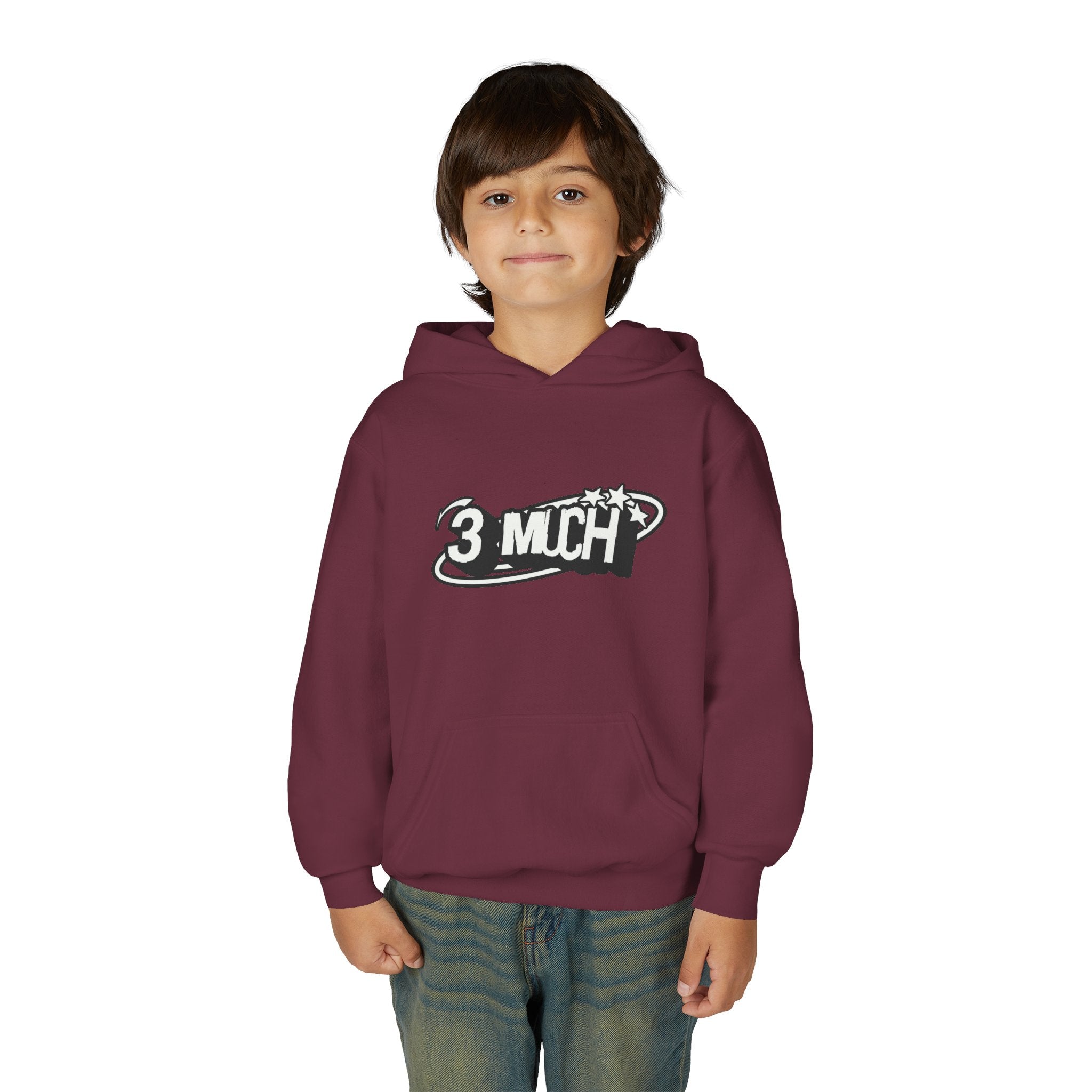 Youth Hoodie — Retro '3 MUCH'Style Graphic Pullover