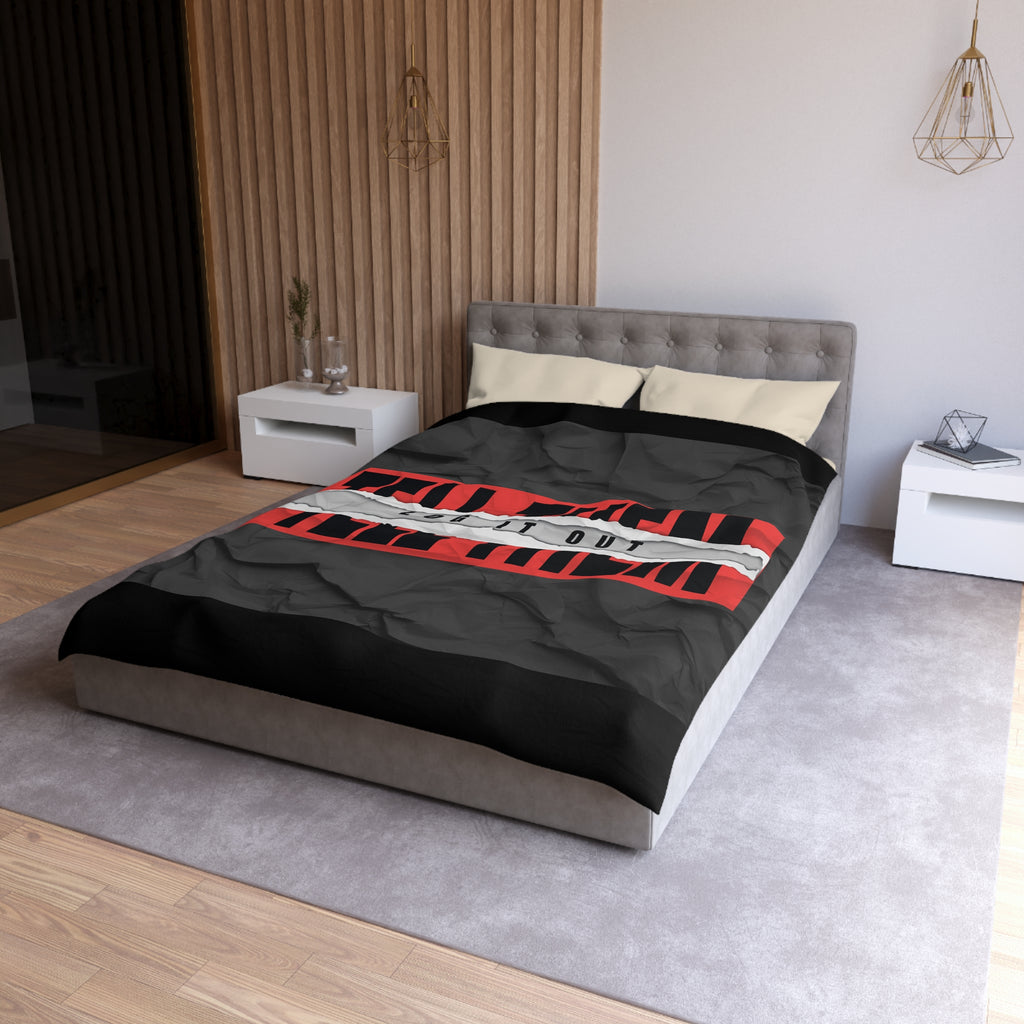 Duvet Cover — Bold 'Log It Out' Graphic Microfiber Duvet (Crinkled Black & Red)