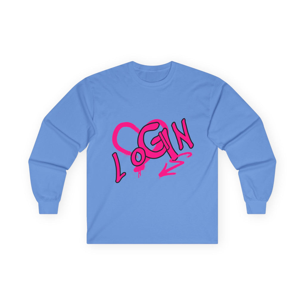 Long Sleeve Tee — Pink Graffiti "LOGIN" Heart Design