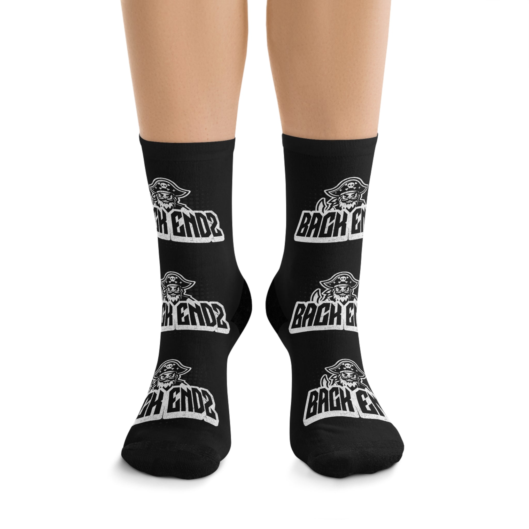 Back Endz Logo Poly Socks — Black Graphic Crew Socks