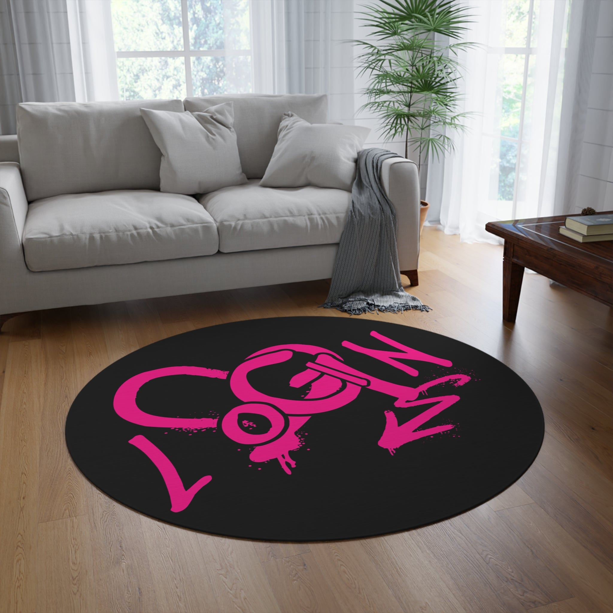 'LOGIN' Icon Round Rug — Graffiti Pink Heart Floor Mat