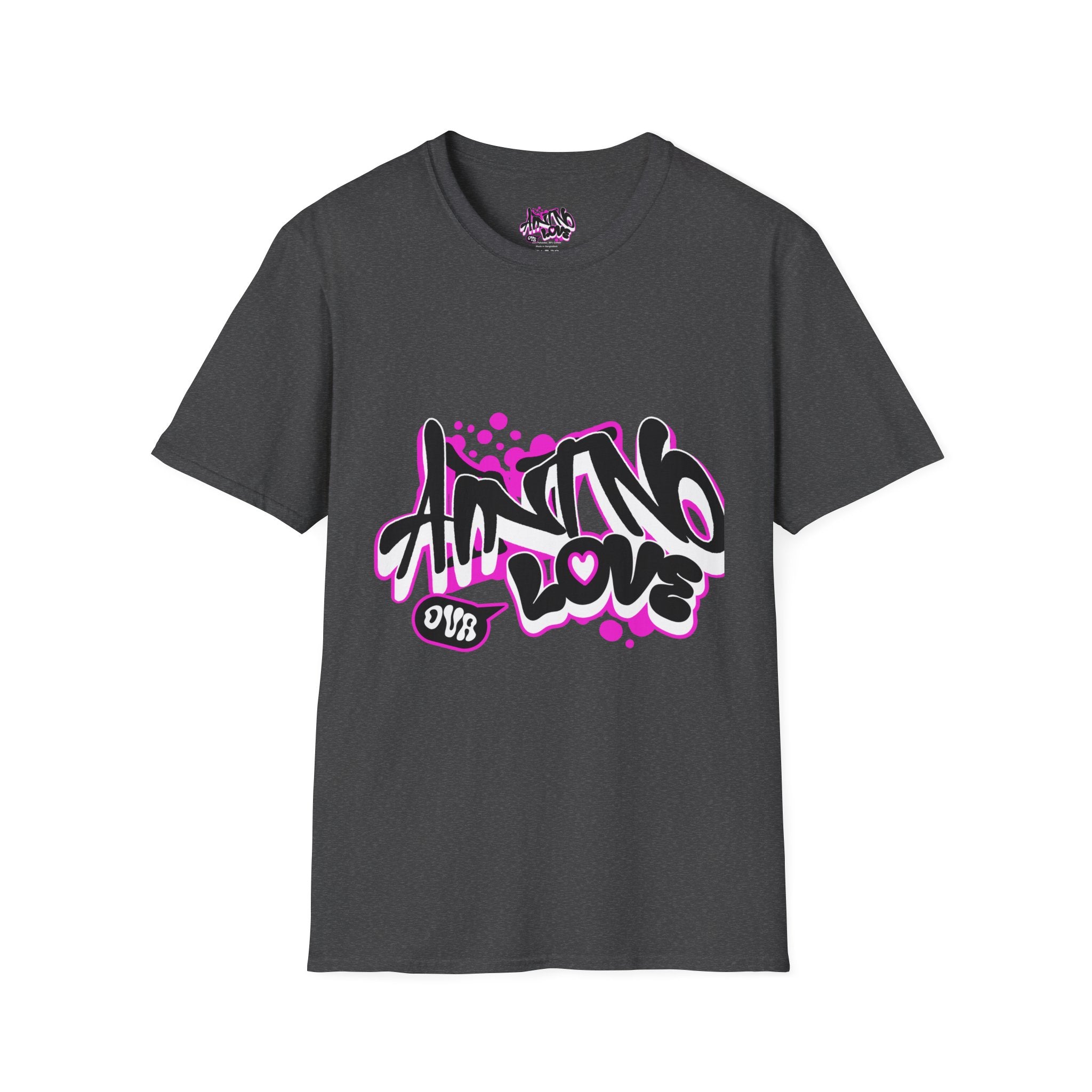 Graffiti 'NO LOVE' T-Shirt — Urban Street Art Tee with Pink Spray Paint Design