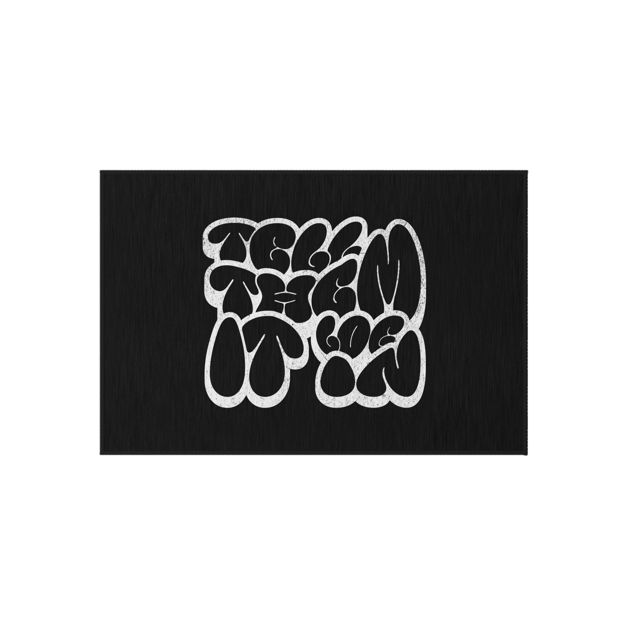 Tell Them Log it in Outdoor Rug — Retro Bubble Letter Patio Mat