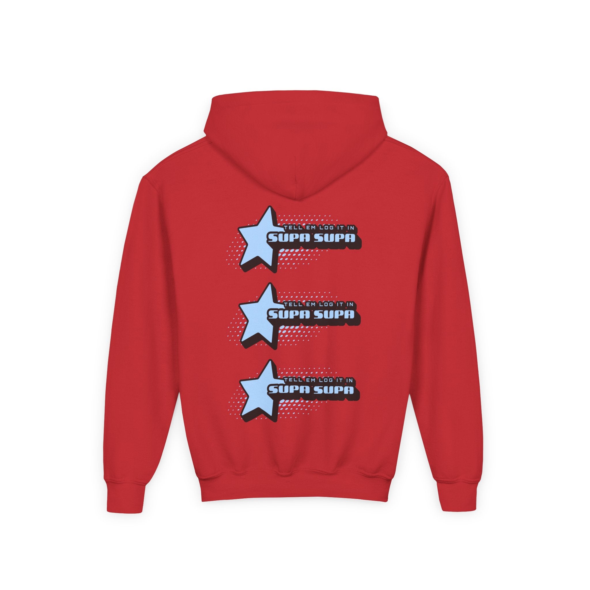 Youth Hoodie — Blue Star "SUPA SUPA" Graphic Pullover
