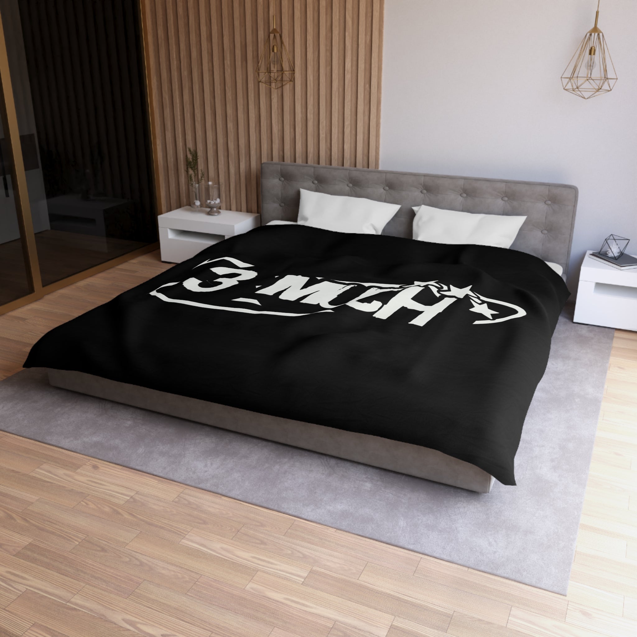 Duvet Cover — '3 Much' Bold Graphic Black Microfiber Duvet