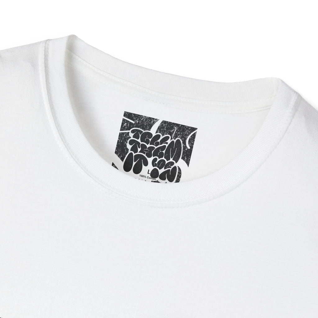 Abstract Bubble Letter Graphic "LOG IT IN" T-Shirt — Vintage Black Text Design