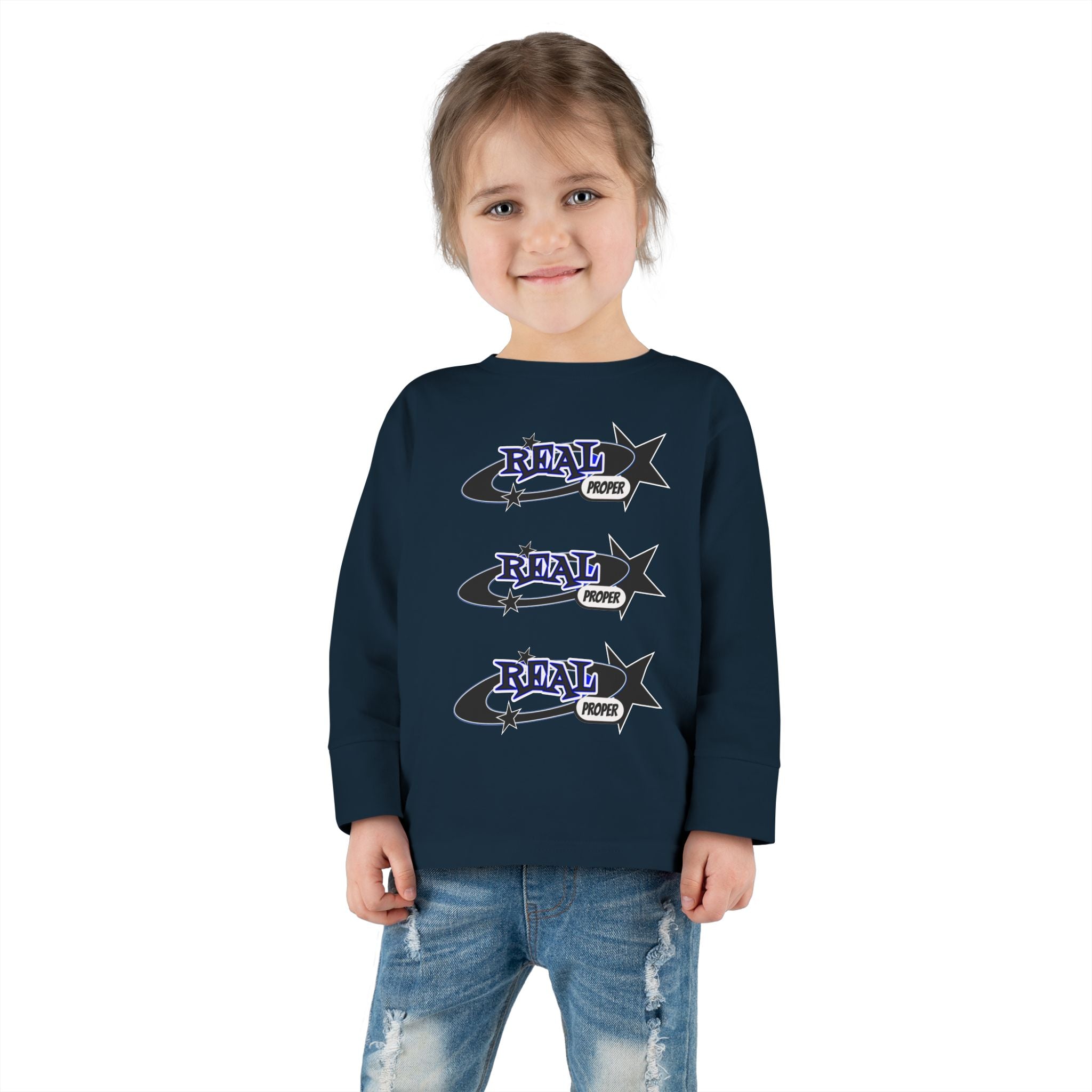 Toddler Long Sleeve Tee — 'Real Proper' Star Graphic Kids Shirt