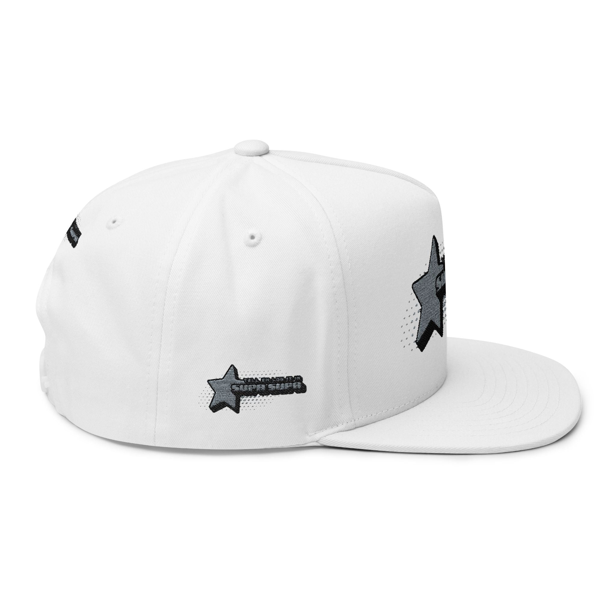 Embroidered Star Snapback Hat — 'Supa Supa' Retro Logo Flat-Bill Cap