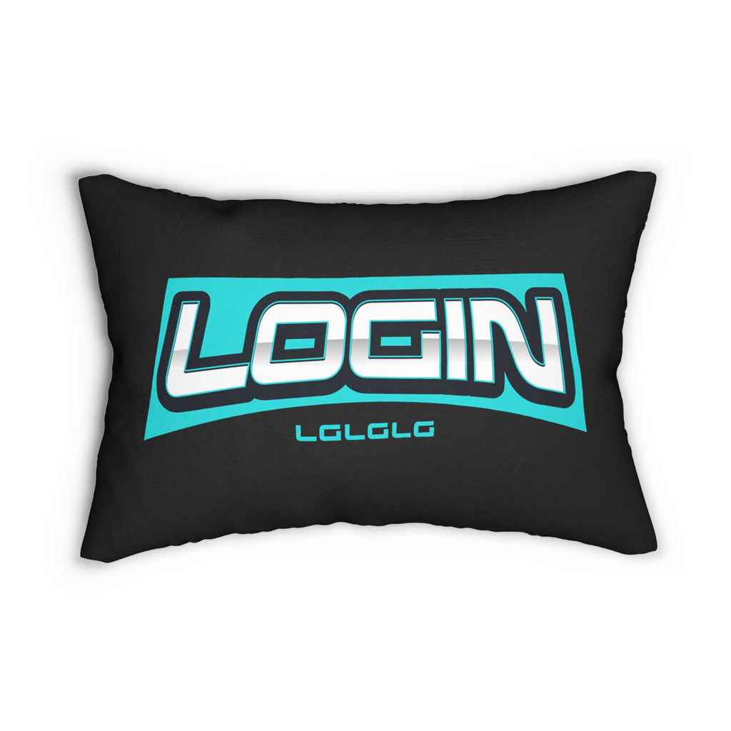 Login Gaming Lumbar Pillow — Teal Retro Logo Accent Pillow