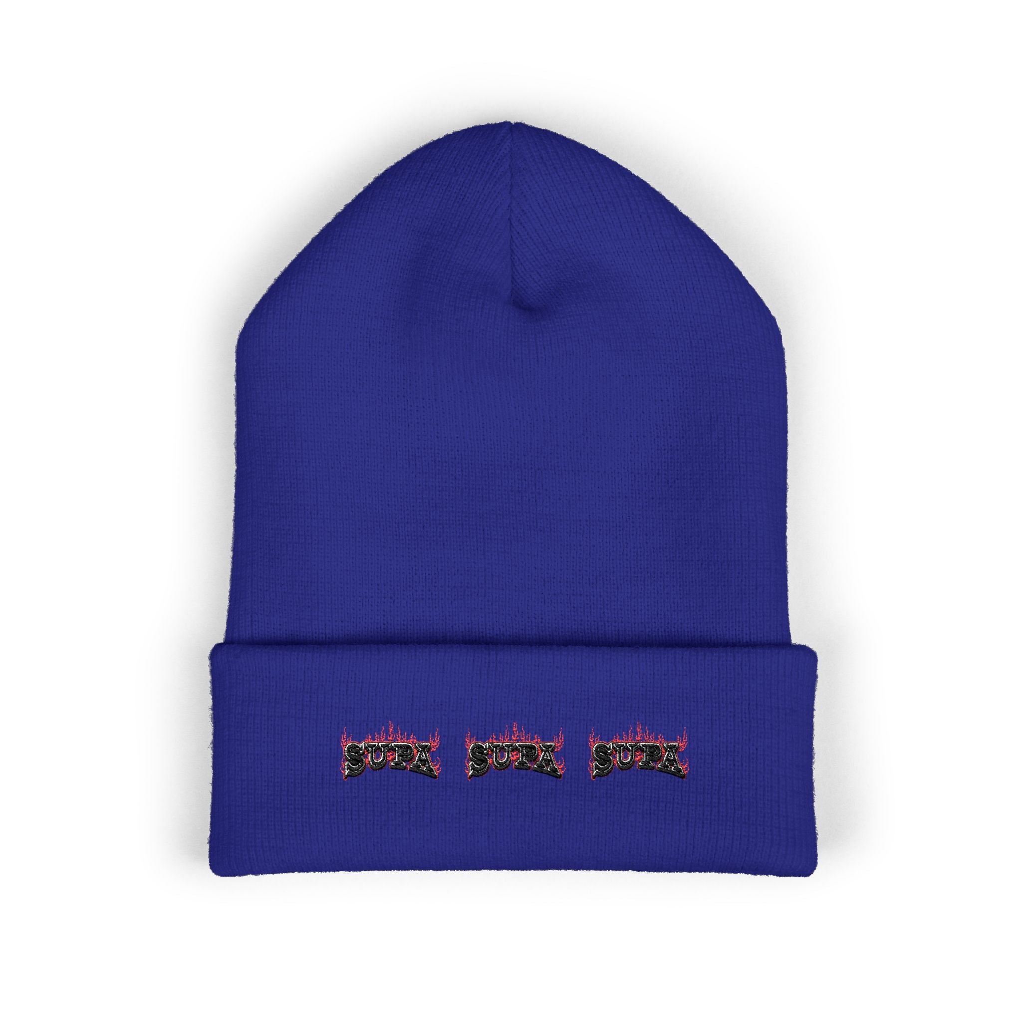 Embroidered Floral 'SUPA' Cuffed Beanie — Cozy Streetwear Knit Hat